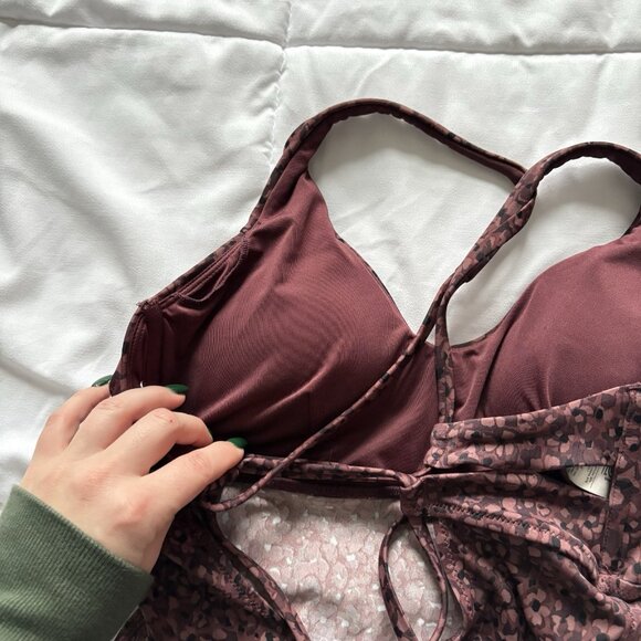 Athleta Tankini Top W/ High Waisted Bottoms Womens Size Small Floral Maroon Swim - Picture 11 of 12